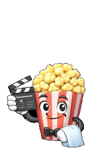 Popcorn mascot with a movie clapperboard