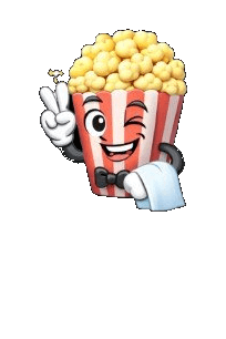 Friendly popcorn mascot giving a peace sign